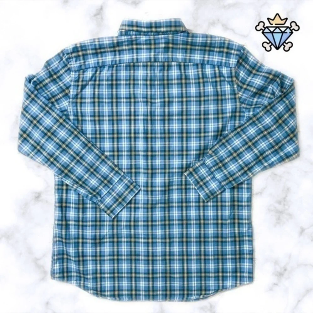 BANANA REPUBLIC MENS BLUE/YELLOW PLAID BUTTON DOWN SHIRT STANDARD FIT SIZE LARGE